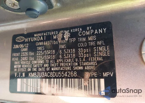 2013 Hyundai Tucson Limited из США, поврежденный, VIN KM8JU3AC8DU554268